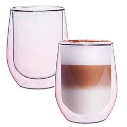 Foto van Roze dubbelwandige koffieglazen - dubbelwandige theeglazen - cappuccino glazen - 300ml - set van 2