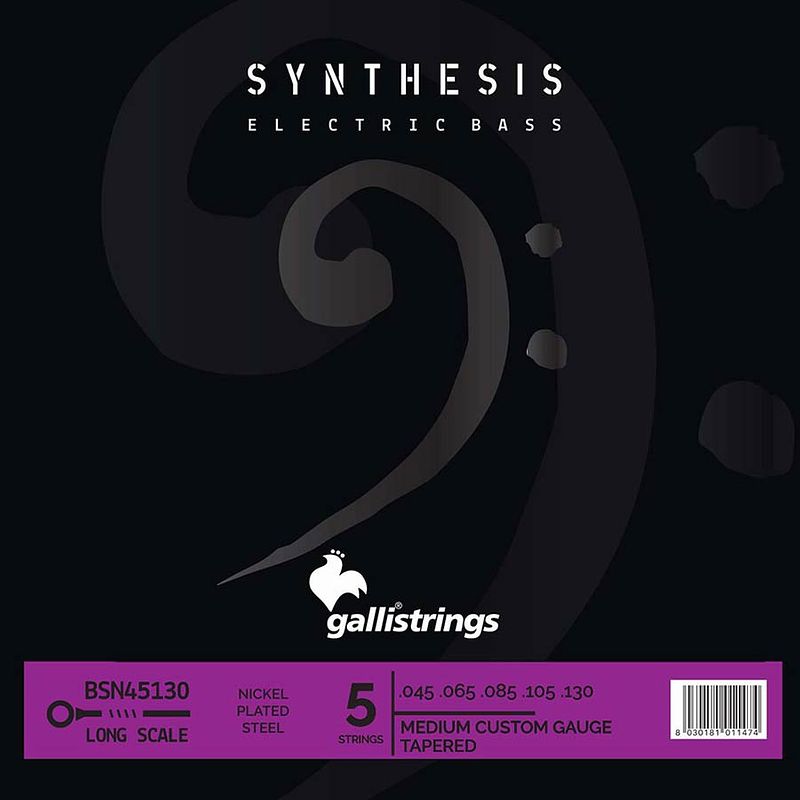 Foto van Galli strings synthesis bsn45130 .045 - .130 snarenset voor 5-snarige elektrische basgitaar