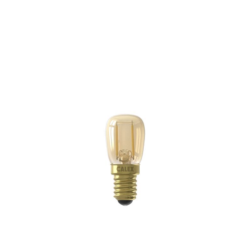 Foto van Calex led full glass filament pilot lamp 240v 1,5w 130lm e14 t26x58, gold 2100k cri80, energy label a++