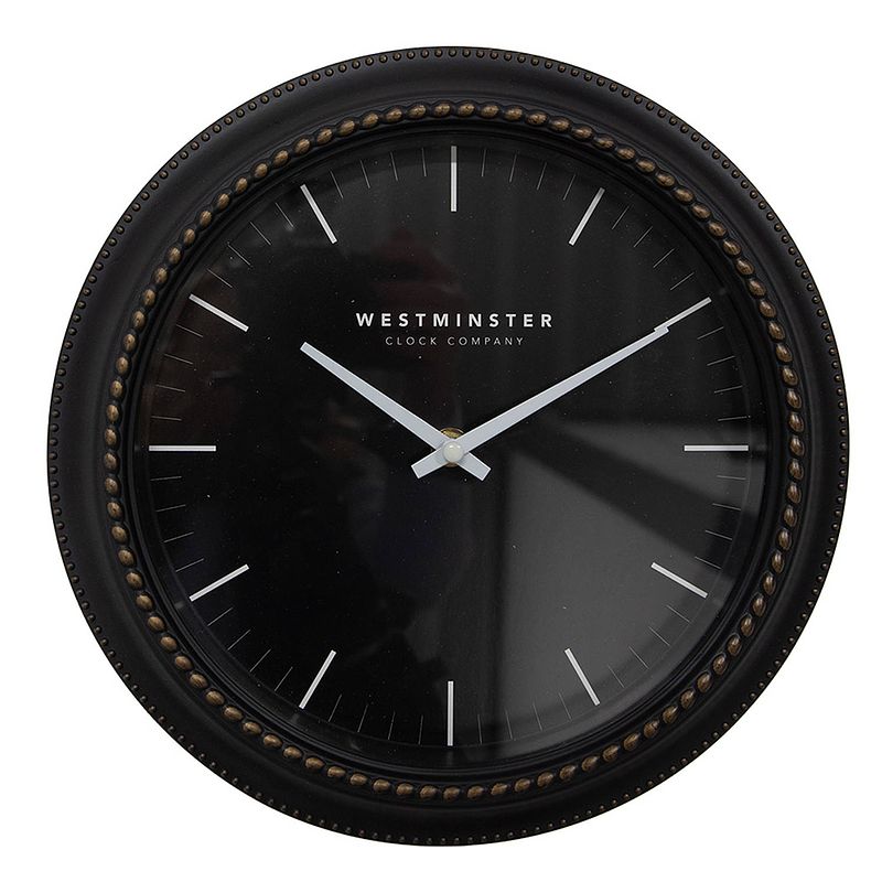 Foto van Clayre & eef wandklok ø 28x5 cm zwart kunststof glas westminster clock company muurklok zwart muurklok