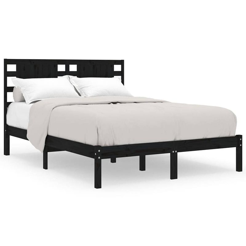 Foto van The living store klassiek houten bedframe - 205.5 x 166 x 100 cm - zwart - massief grenenhout