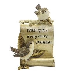 Foto van Clayre & eef beeld vogels 15 cm goudkleurig bruin kunststof merry christmas woonaccessoires beeld decoratie