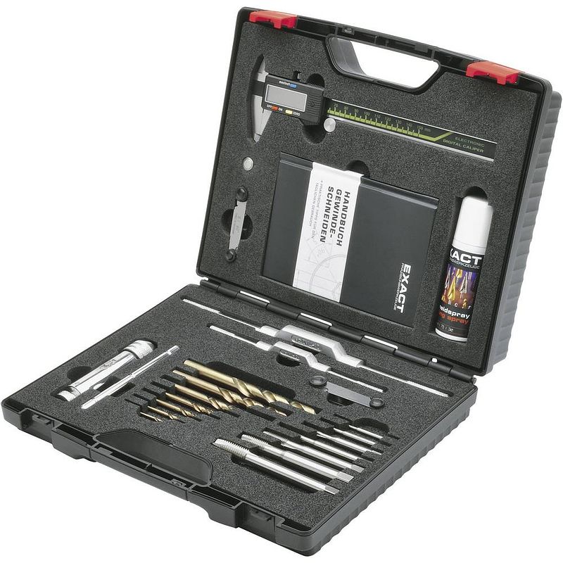 Foto van Exact 70543 schroefdraad reparatieset 22-delig hss-e metrisch m3, m4, m5, m6, m8, m10, m12