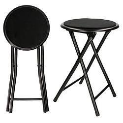Foto van Set van 2x bijzet krukje/stoel - opvouwbaar - zwart - d30 x h45 cm - krukjes