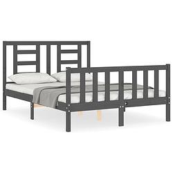 Foto van The living store bedframe met hoofdbord massief hout grijs 140x190 cm - bed