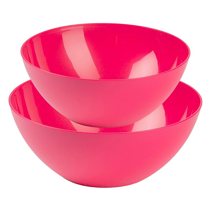 Foto van Plasticforte voedsel serveer schalen set - 4x stuks - fuchsia roze - kunststof - dia 23 en 20 cm - serveerschalen