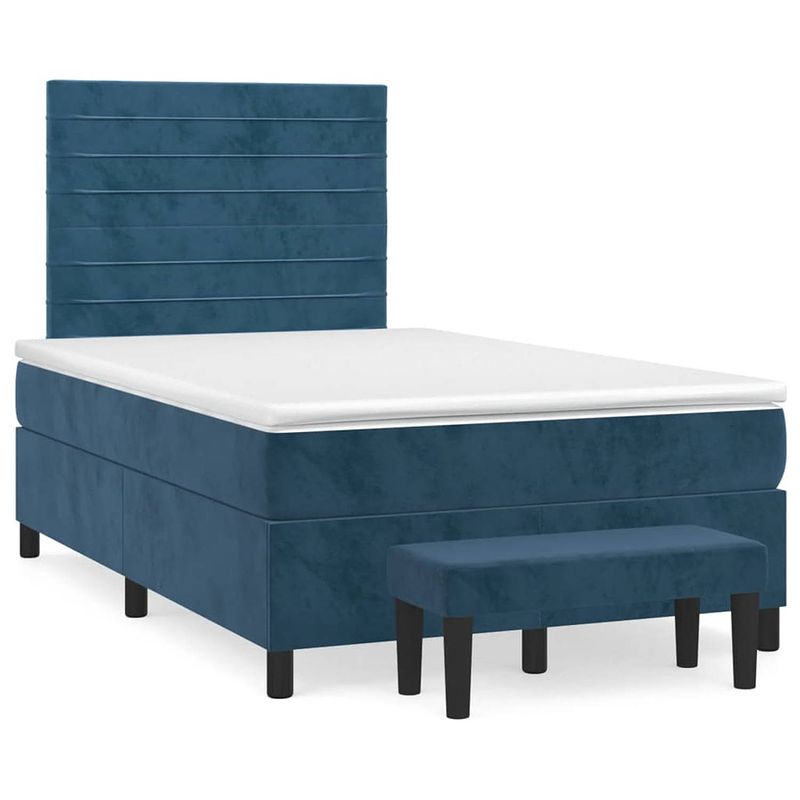 Foto van Vidaxl boxspring met matras fluweel donkerblauw 120x200 cm