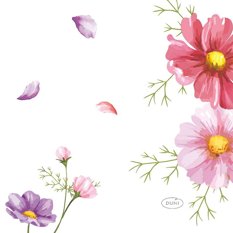 Foto van Duni servetten blooms 3-laags 24 x 24 cm wit/roze 20 stuks