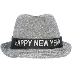 Foto van Folat hoed trilby happy new year lurex zilver/zwart one-size