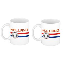 Foto van 2x stuks holland vlag met voetbal mok/ beker wit 300 ml - feest mokken
