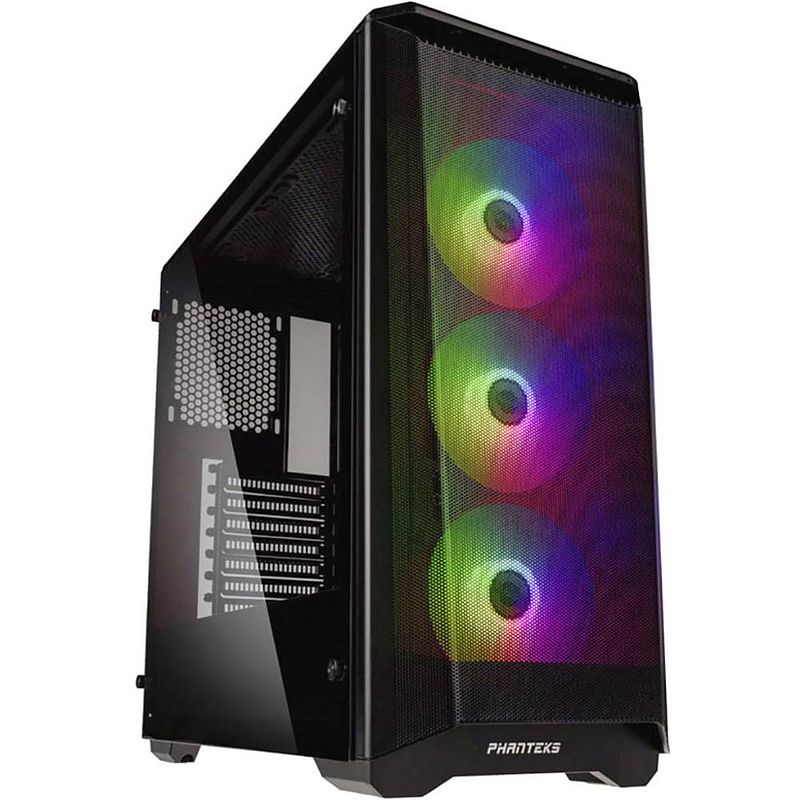 Foto van Phanteks eclipse p400a drgb midi-tower pc-behuizing zwart 3 voorgeïnstalleerde led-ventilators, zijvenster, stoffilter