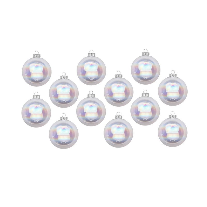 Foto van 12x transparant parelmoer glazen kerstballen 8 cm glans en mat - kerstbal