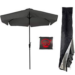 Foto van Parasol gemini - grijs - 3m - stokparasol - grijze parasol met redlabel parasolhoes. - parasol combi