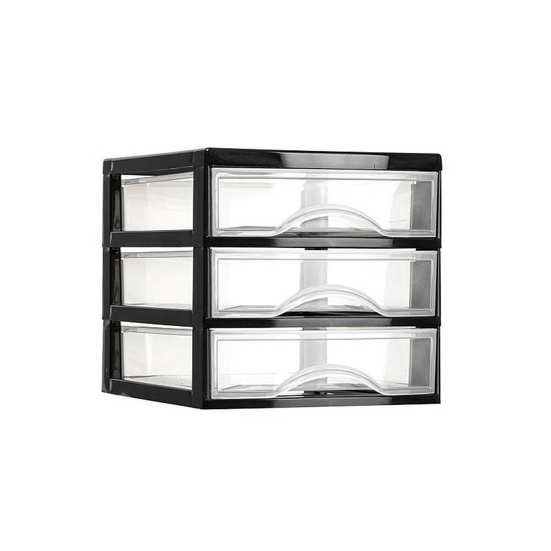 Foto van Plasticforte ladeblokje/bureau organizer 3x lades - zwart/transparant - l18 x b21 x h17 cm - plastic - ladeblok