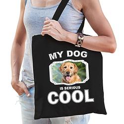 Foto van Katoenen tasje my dog is serious cool zwart - golden retriever honden cadeau tas - feest boodschappentassen