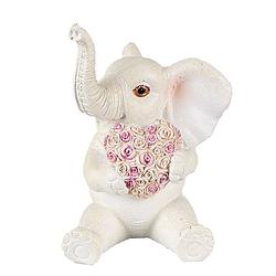 Foto van Clayre & eef beeld olifant 10 cm wit roze kunststof woonaccessoires beeld decoratie decoratieve accessoires wit