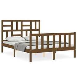 Foto van The living store bed grenenhout honingbruin - 205.5 x 125.5 x 104 cm - multiplex lattenbodem - functioneel hoofd- en