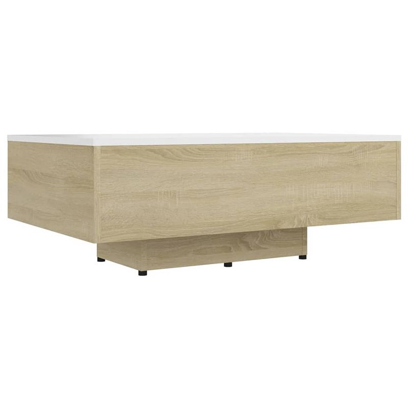 Foto van The living store banktafel - spaanplaat - 85 x 55 x 31 cm - wit en sonoma eiken