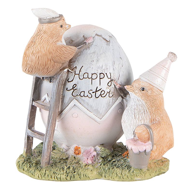 Foto van Clayre & eef beeld kuikentje 12 cm grijs bruin kunststof happy easter woonaccessoires paashaas pasen grijs