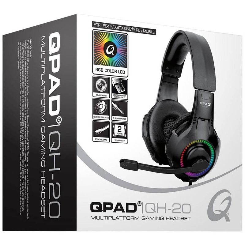 Foto van Qpad qh20 over ear headset kabel gamen stereo zwart, rgb