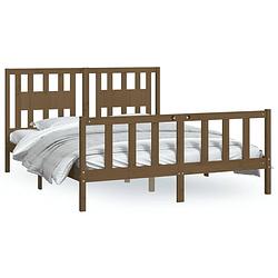 Foto van The living store houten bedframe - massief grenenhout - 205.5 x 155.5 x 69.5 cm - honingbruin