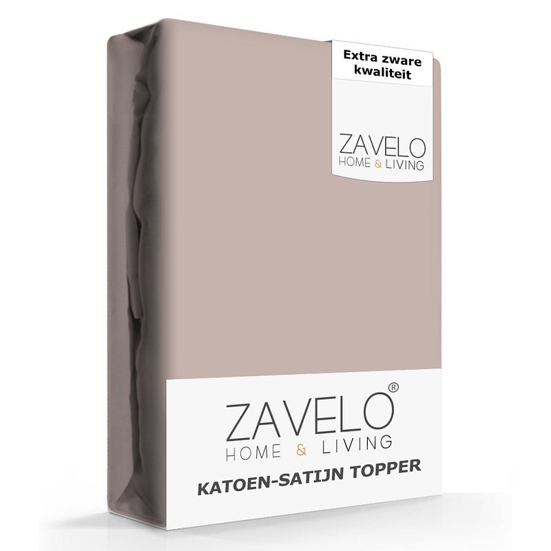 Foto van Zavelo deluxe katoen-satijn topper hoeslaken taupe-1-persoons (90x220 cm)