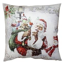 Foto van Haes deco - kerst kussenhoes 45x45 cm - wit - collectie: santa red - sierkussen, kussenhoes