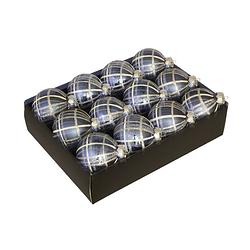 Foto van 12x stuks luxe glazen gedecoreerde kerstballen donkerblauw schotse ruit 7,5 cm - kerstbal