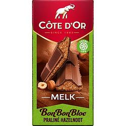 Foto van Cote d'sor bonbonbloc chocolade reep melk praline hazelnoot 200g bij jumbo