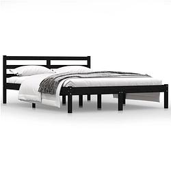 Foto van The living store bedframe - houten - 195.5 x 145.5 x 69.5 cm - zwart - grenenhout - matras 140 x 190 cm