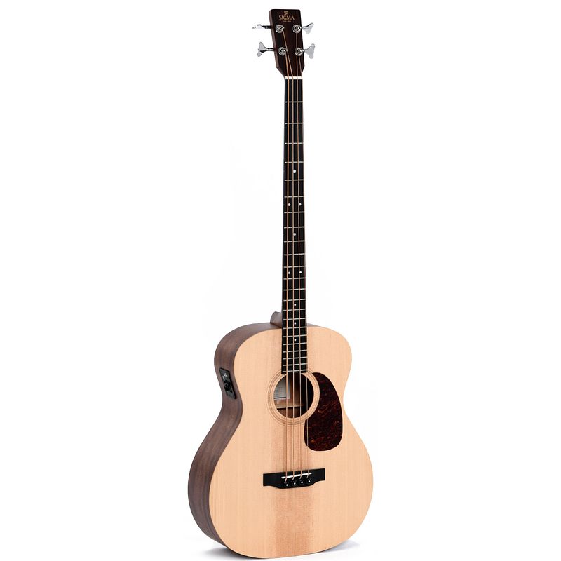 Foto van Sigma guitars bme elektrisch-akoestische basgitaar met softshell koffer