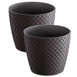 Foto van 2x stuks orient stijl plantenpot/bloempot kunststof dia 13 cm en hoogte 11 cm antraciet grijs - plantenpotten