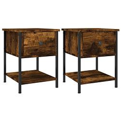 Foto van The living store nachtkastjes smoke oak - set van 2 - gerookt eiken - 34 x 35.5 x 45 cm - duurzaam hout - stabiel