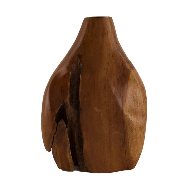 Foto van Dknc - vaas geolied teak hout - 19x9x28 cm - natuurlijk