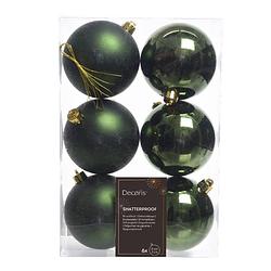 Foto van 6x kunststof kerstballen glanzend/mat donkergroen 8 cm kerstboom versiering/decoratie - kerstbal