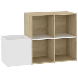 Foto van The living store opbergkast high gloss - wit/sonoma eiken - 105 x 35.5 x 70 cm