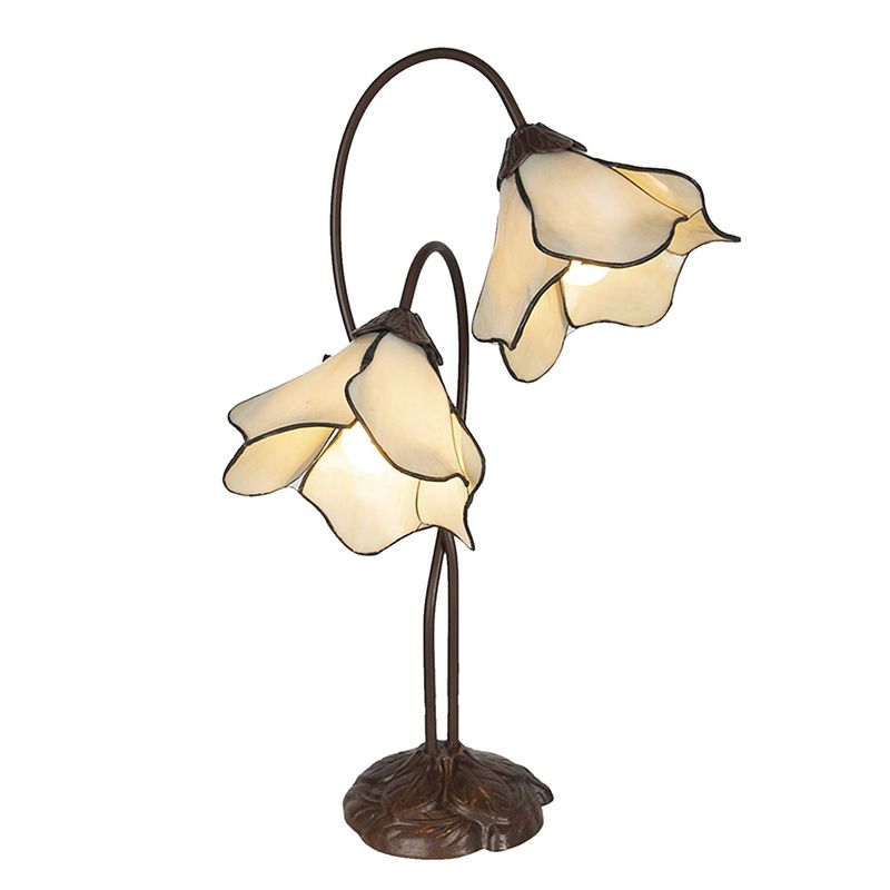 Foto van Lumilamp tiffany tafellamp 40*21*64 cm beige kunststof glas tiffany bureaulamp tiffany lampen glas in lood beige