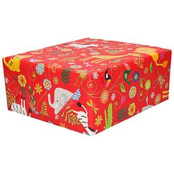 Foto van 3x rollen inpakpapier/cadeaupapier rood dierentuin dieren 200 x 70 cm - cadeaupapier