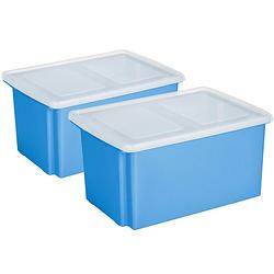 Foto van Sunware 2x opslagbox kunststof 51 liter blauw 59 x 39 x 29 cm met deksel - opbergbox