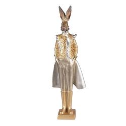 Foto van Clayre & eef beeld konijn 14x10x44 cm goudkleurig kunststof woonaccessoires beeld decoratie decoratieve accessoires
