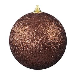 Foto van 1x bruine grote decoratie kerstballen met glitter kunststof 25 cm - kerstbal