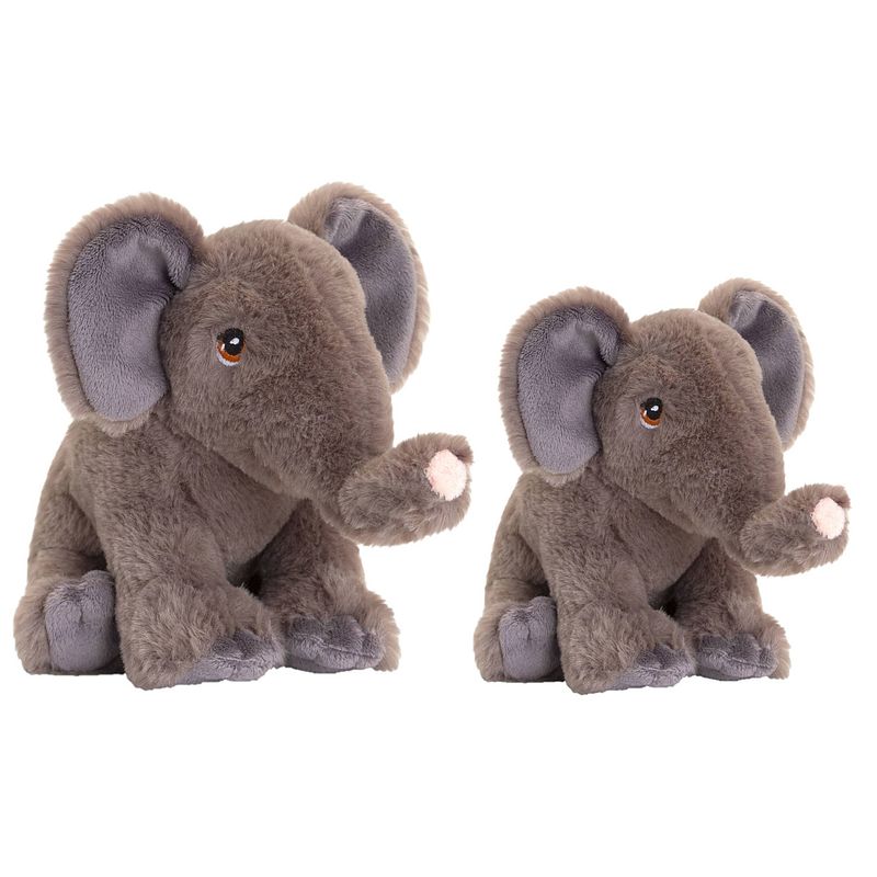 Foto van Keel toys - pluche knuffel dieren set 2x olifanten 18 en 25 cm - knuffeldier