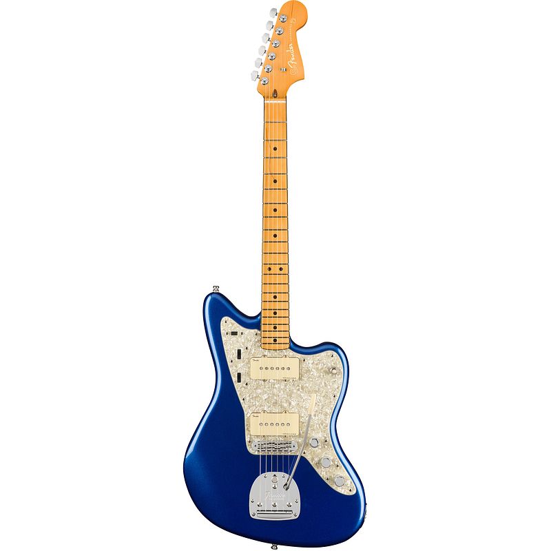 Foto van Fender american ultra jazzmaster cobra blue mn met koffer