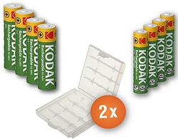 Foto van Kodak combi pack - 4 x aa en 4 x aaa oplaadbare batterijen + 2 beschermdoosjes