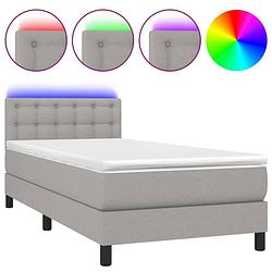 Foto van The living store boxspring bed - led - lichtgrijs - stof - 193x90x78/88cm - pocketvering matras - huidvriendelijk