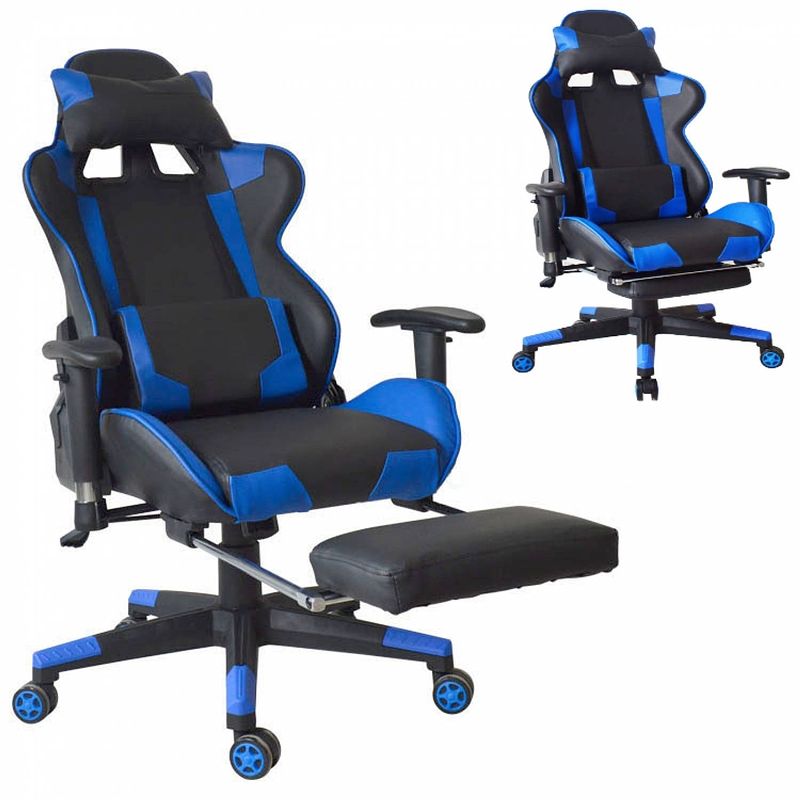 Foto van Gamestoel bureaustoel thomas - met voetsteun - racing stijl - ergonomisch verstelbaar - zwart blauw