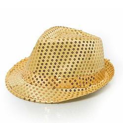 Foto van Trilby hoed met pailletten - goud - glitter - verkleedhoofddeksels