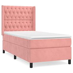 Foto van The living store fluwelen boxspringbed - roze - 193x93x118/128 cm - pocketvering matras en schuim topmatras