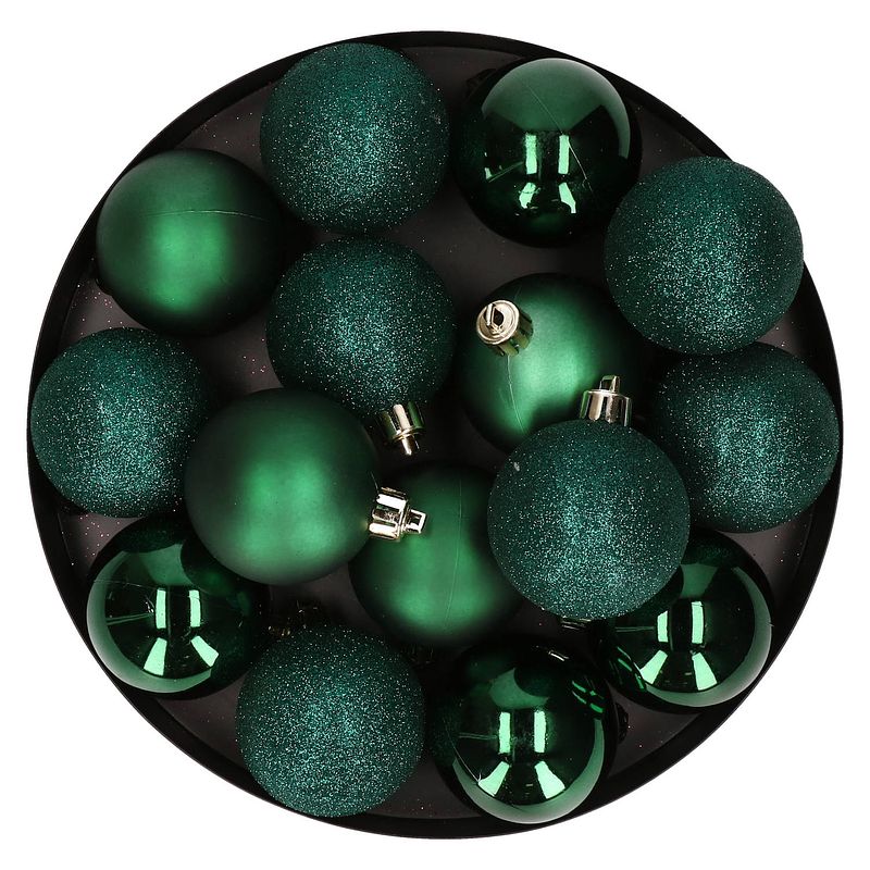 Foto van 12x stuks kunststof kerstballen donkergroen 6 cm mat/glans/glitter - kerstbal