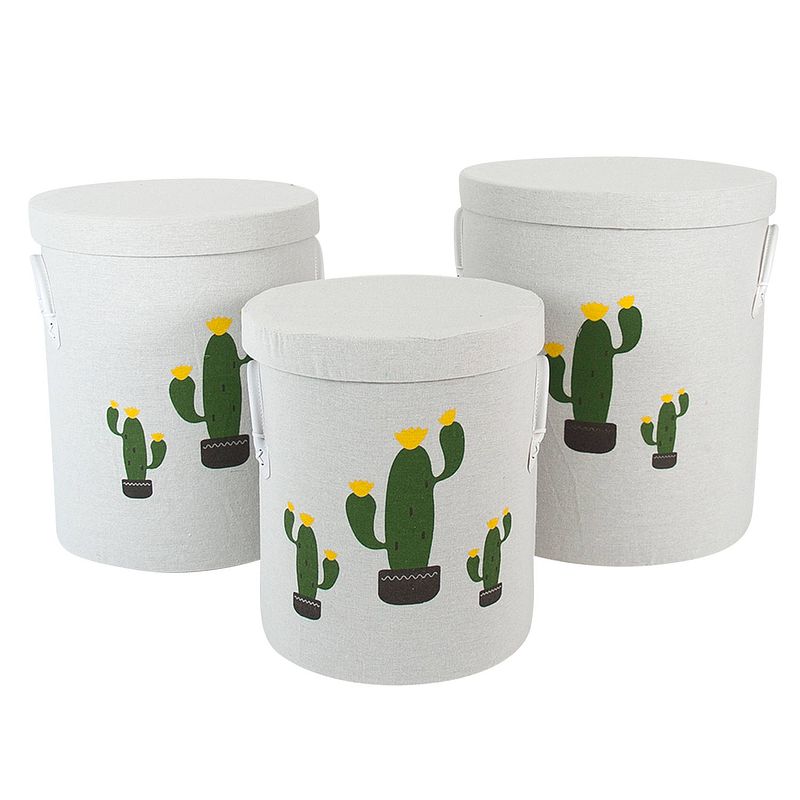 Foto van Gebor - leuke set van 3 was- en opbergmanden - 73l / 55l / 34l - cactus - wasmand - opbergmand - polyester -